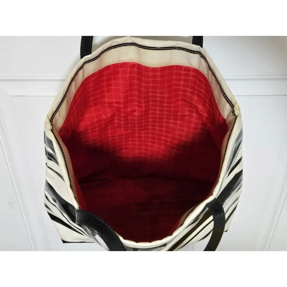 Kate Spade New‎ York Vinyl Tote Bag Black White Stripes Needs Cleaned Read!